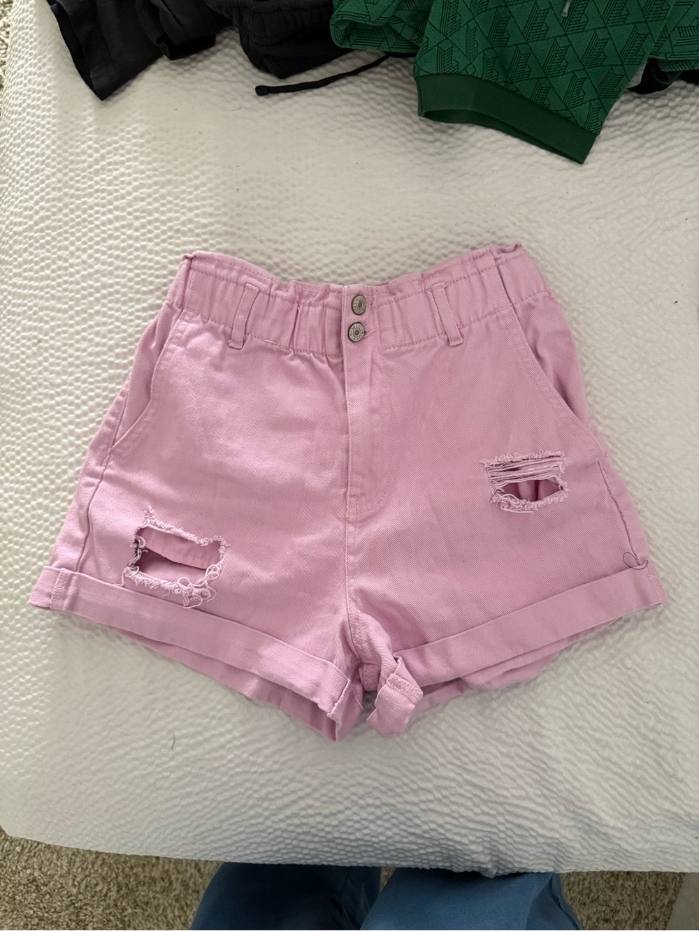 Impressions Light Pink High-Waist Distressed Jean Shorts
